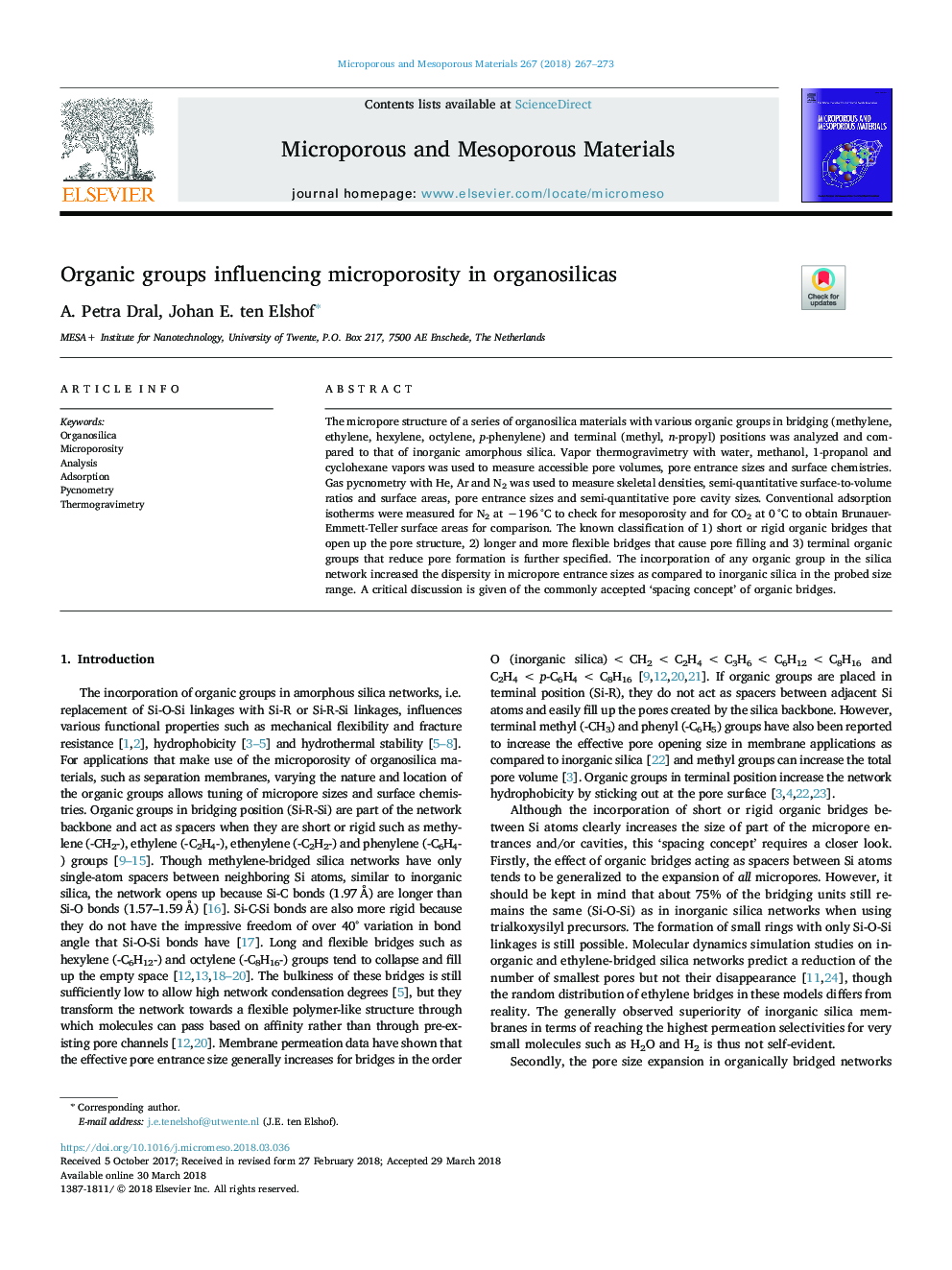 Organic groups influencing microporosity in organosilicas