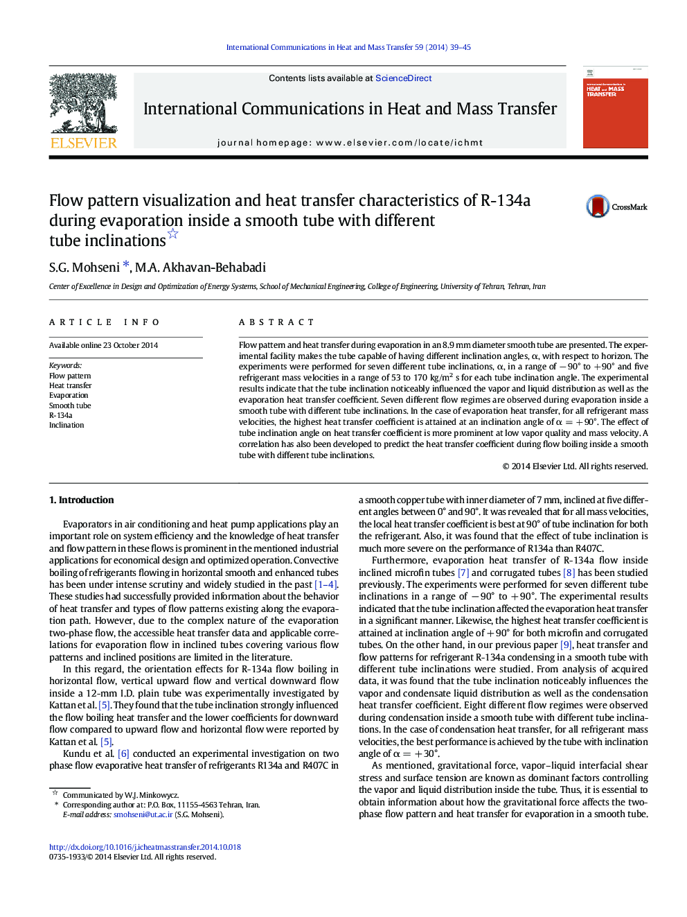 Flow pattern visualization and heat transfer characteristics of R-134a during evaporation inside a smooth tube with different tube inclinations