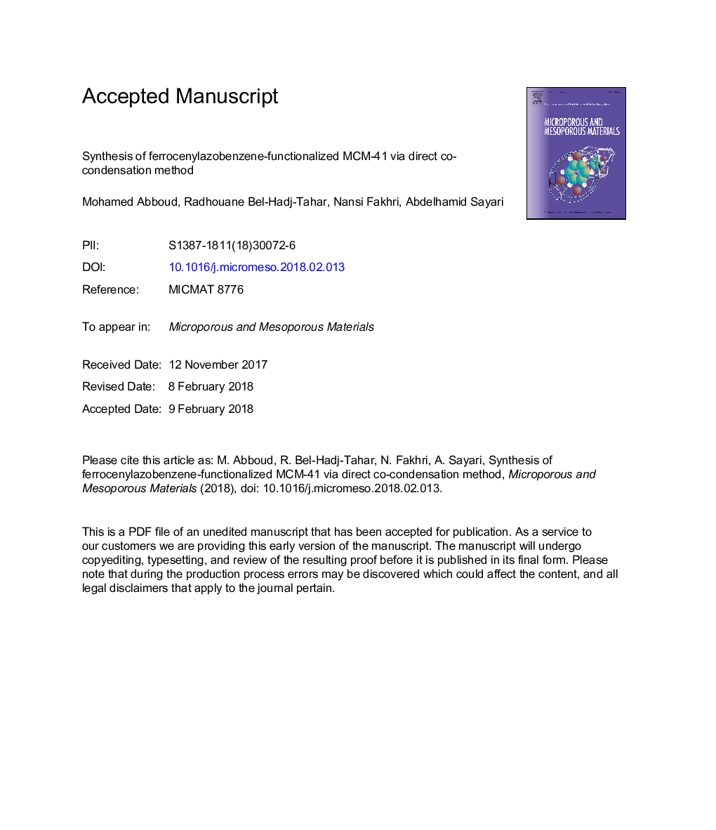 Synthesis of ferrocenylazobenzene-functionalized MCM-41 via direct co-condensation method