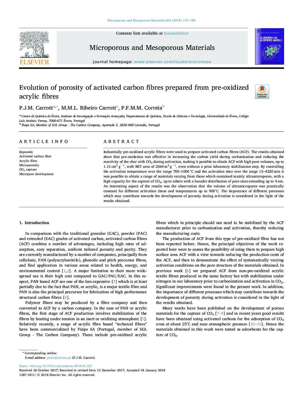 Evolution of porosity of activated carbon fibres prepared from pre-oxidized acrylic fibres