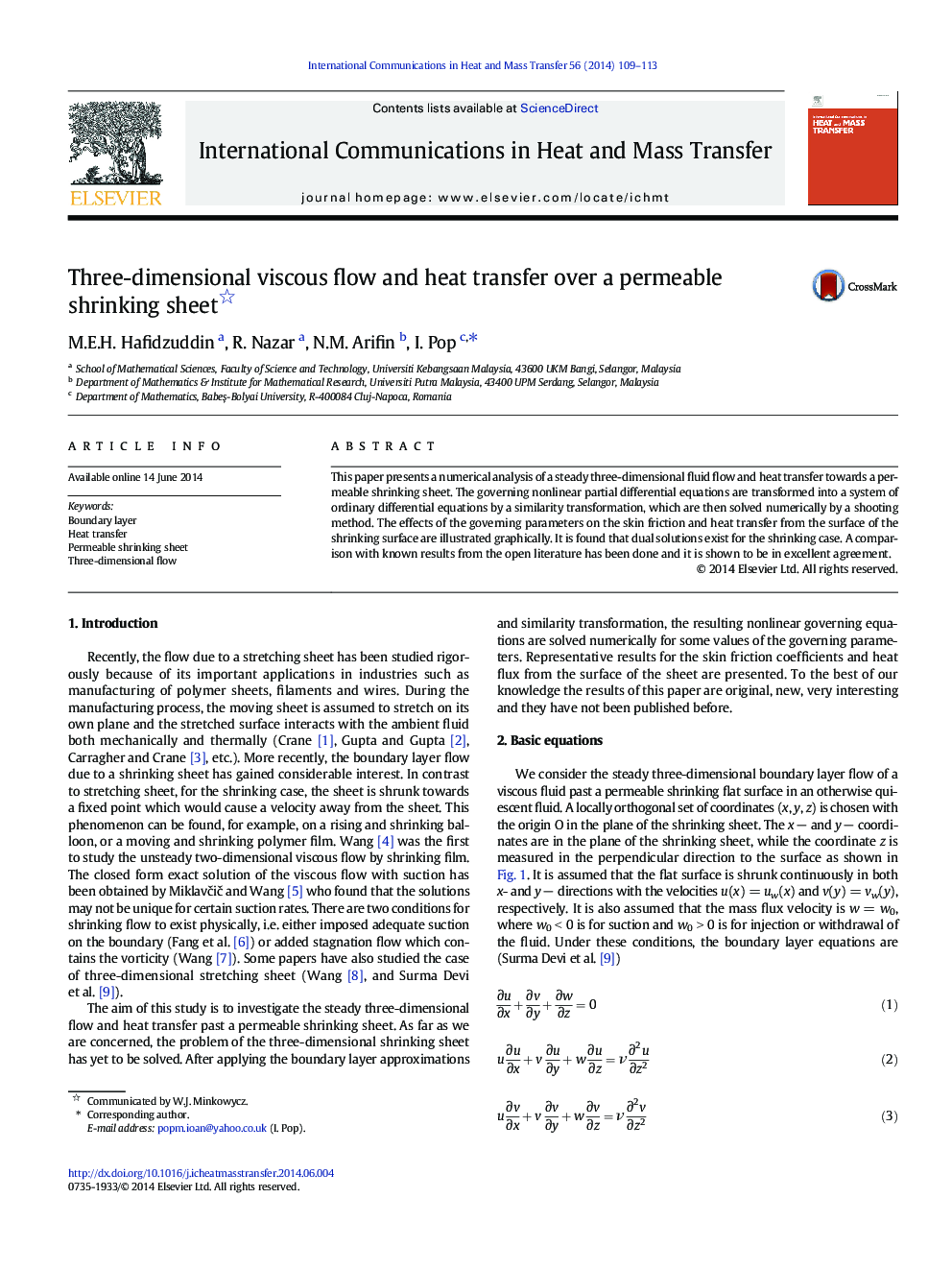 Three-dimensional viscous flow and heat transfer over a permeable shrinking sheet