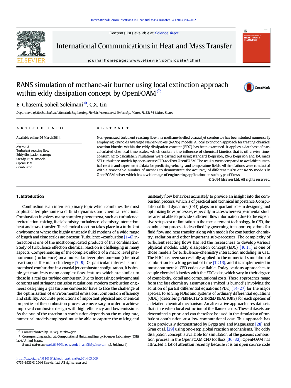 RANS simulation of methane-air burner using local extinction approach within eddy dissipation concept by OpenFOAM 