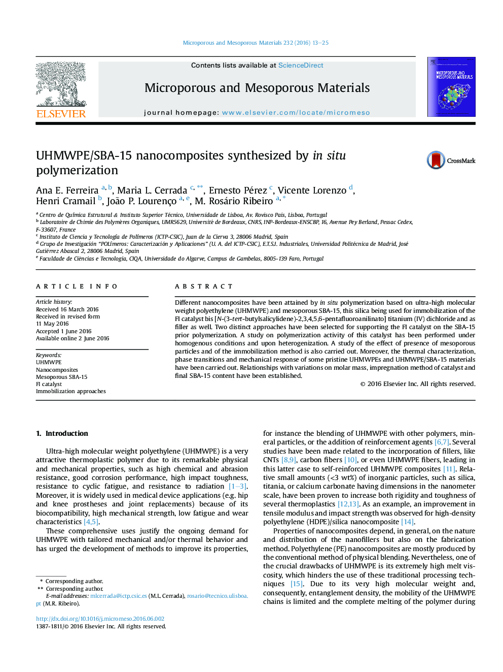 UHMWPE/SBA-15 nanocomposites synthesized by in situ polymerization