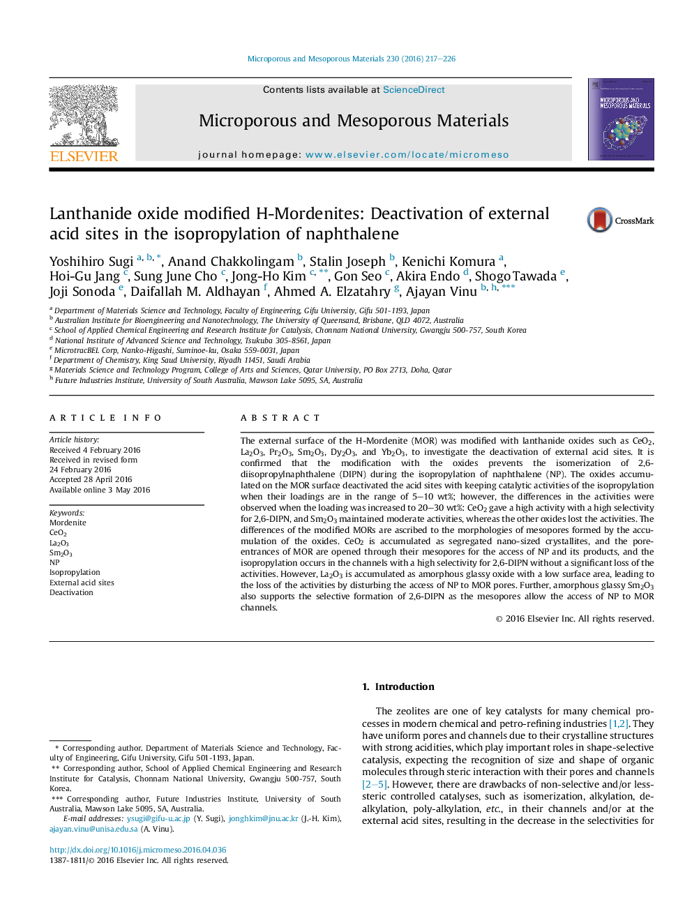 Lanthanide oxide modified H-Mordenites: Deactivation of external acid sites in the isopropylation of naphthalene