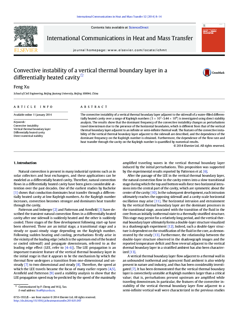 Convective instability of a vertical thermal boundary layer in a differentially heated cavity 