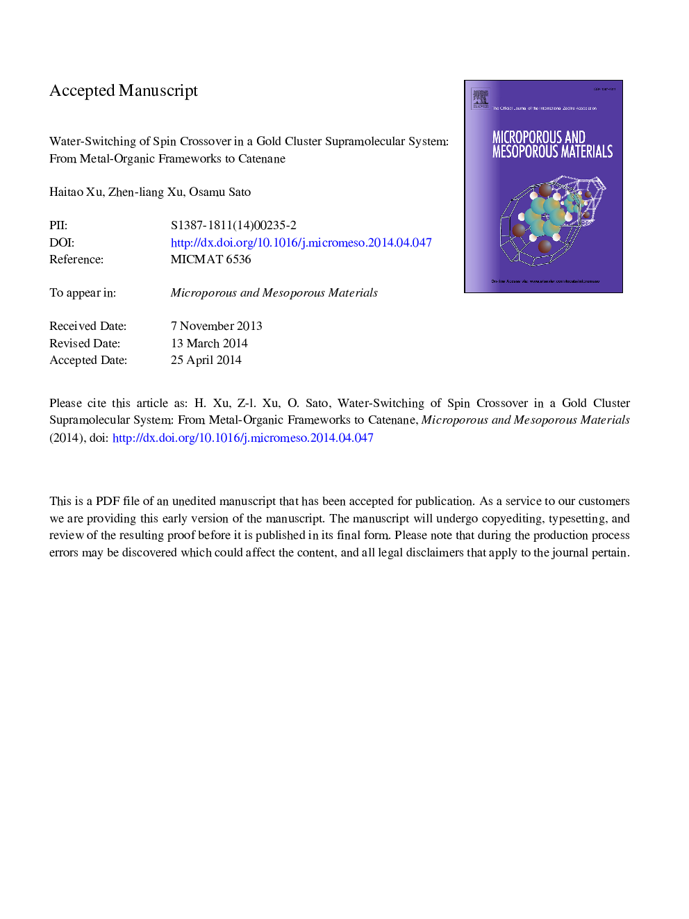 Water-switching of spin crossover in a gold cluster supramolecular system: From metal-organic frameworks to catenane