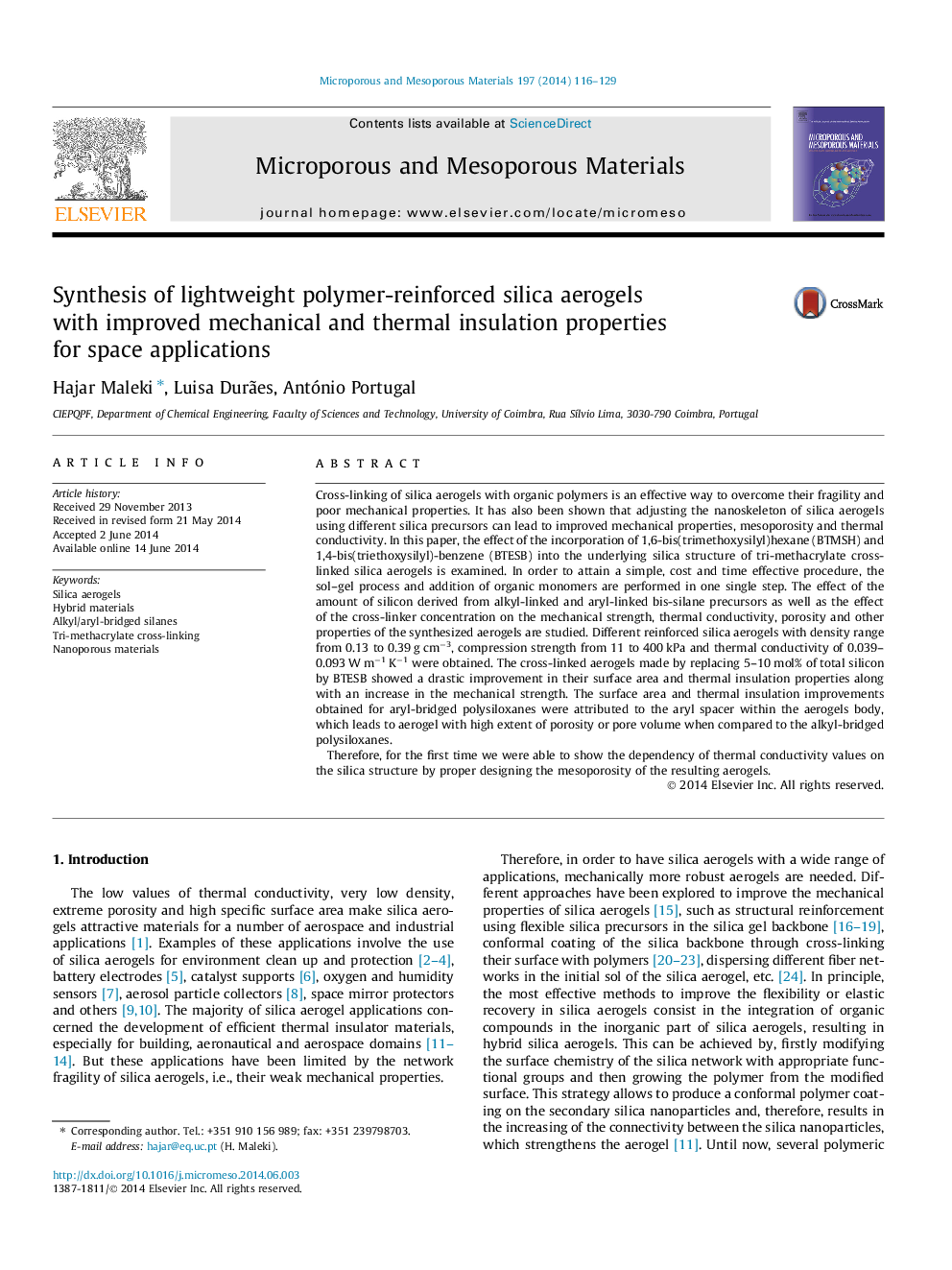 Synthesis of lightweight polymer-reinforced silica aerogels with improved mechanical and thermal insulation properties for space applications