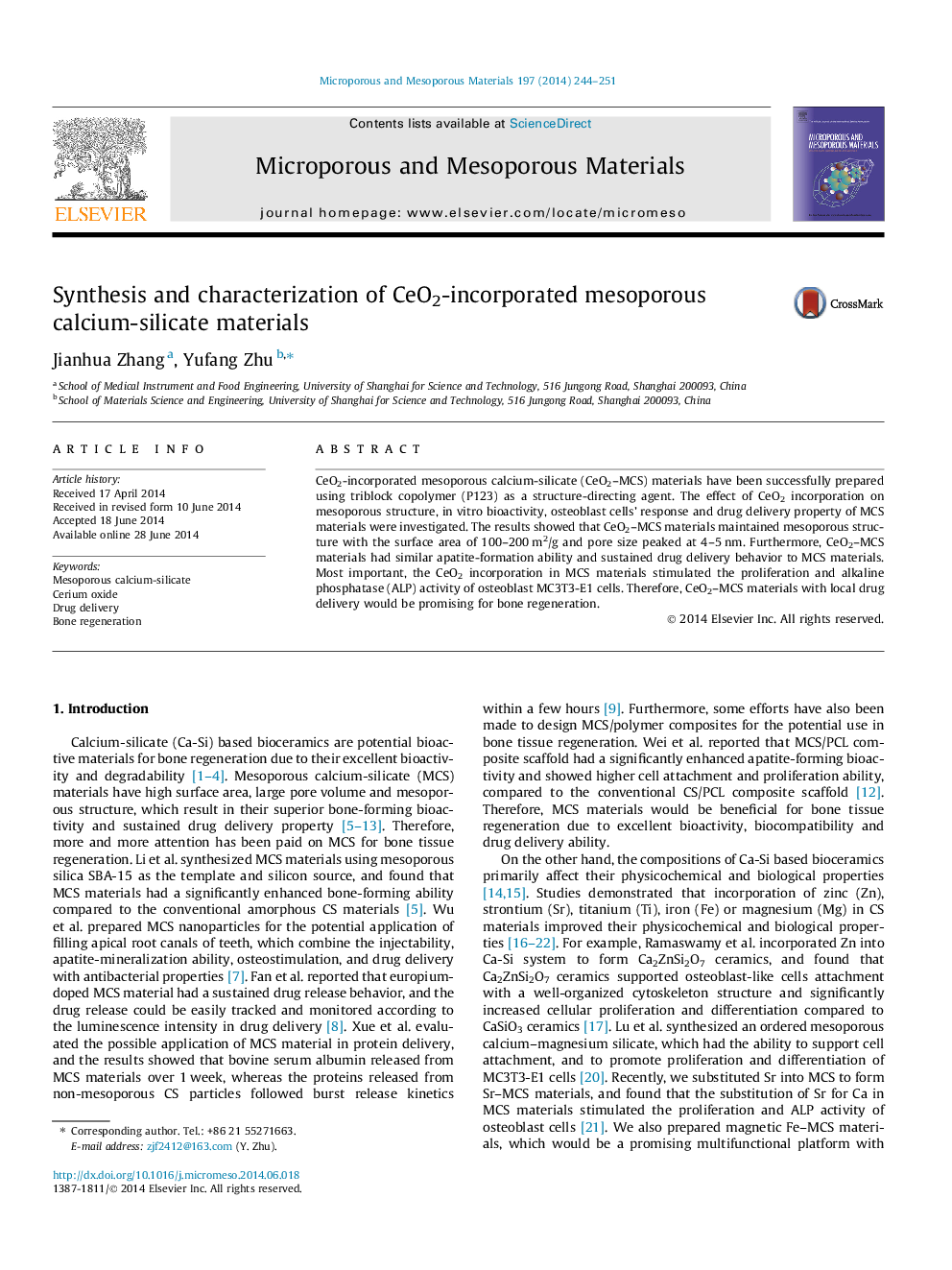 Synthesis and characterization of CeO2-incorporated mesoporous calcium-silicate materials