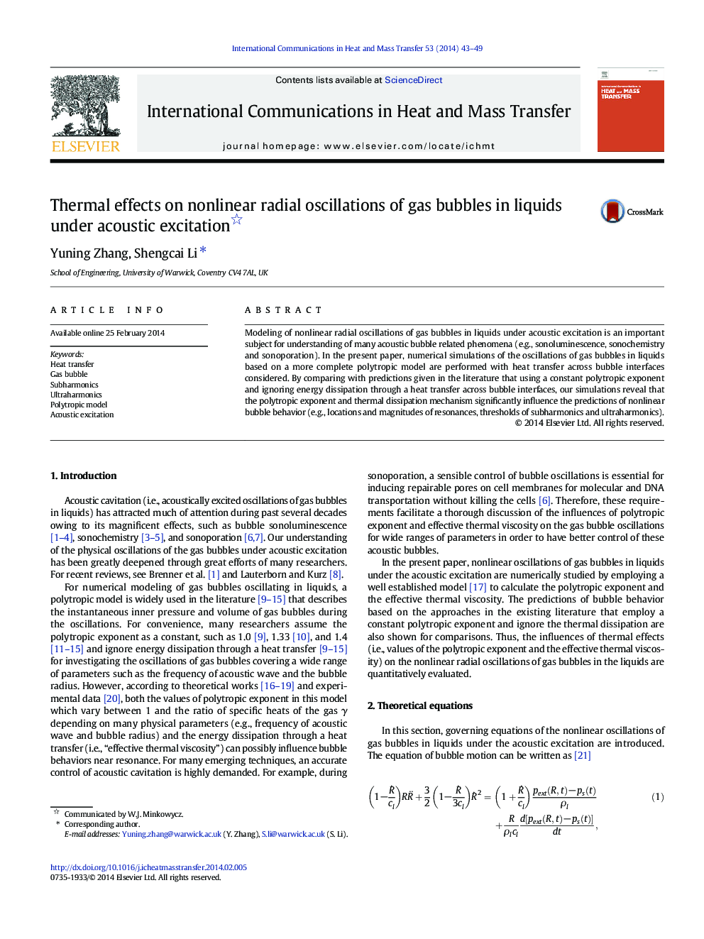 Thermal effects on nonlinear radial oscillations of gas bubbles in liquids under acoustic excitation 