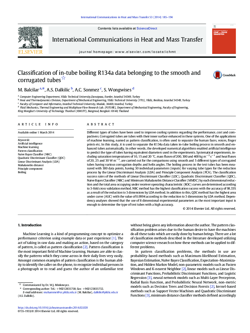 Classification of in-tube boiling R134a data belonging to the smooth and corrugated tubes 