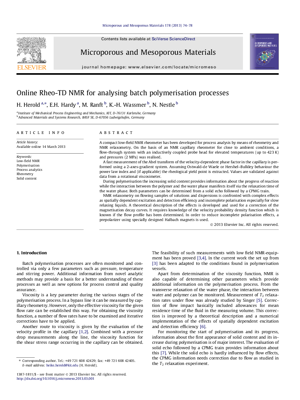 Online Rheo-TD NMR for analysing batch polymerisation processes