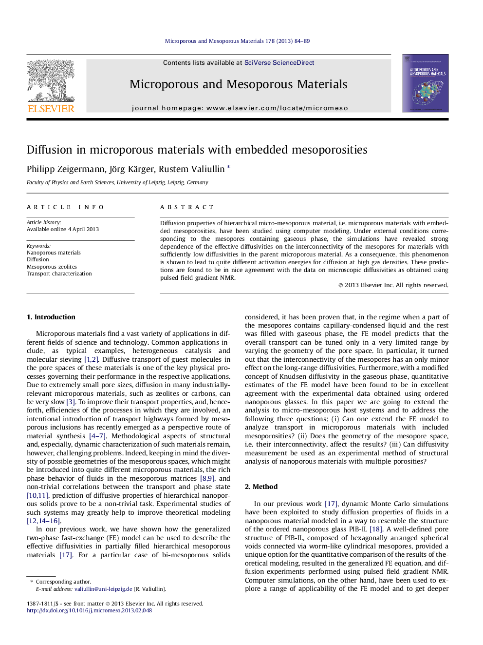 Diffusion in microporous materials with embedded mesoporosities