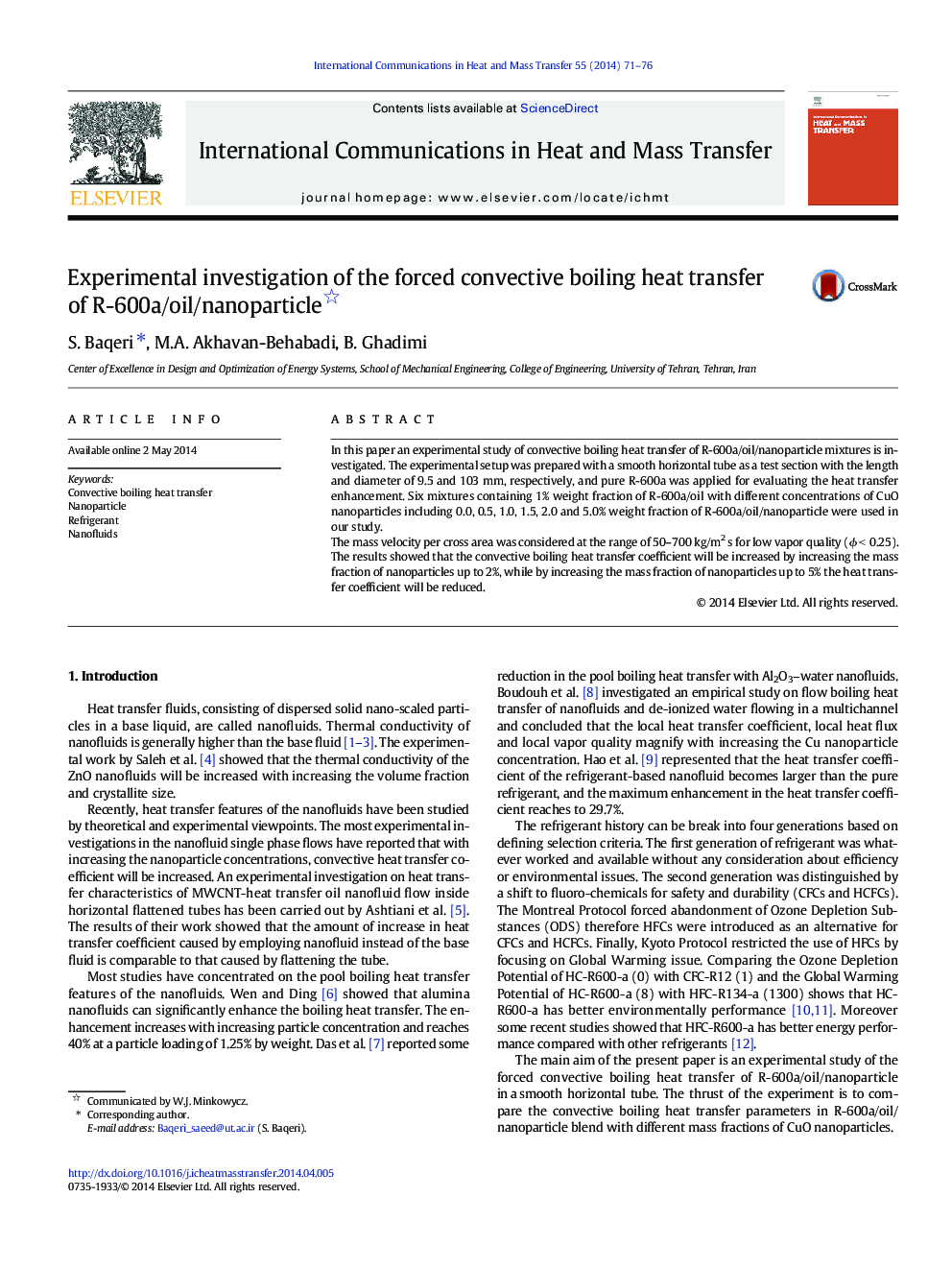 Experimental investigation of the forced convective boiling heat transfer of R-600a/oil/nanoparticle 