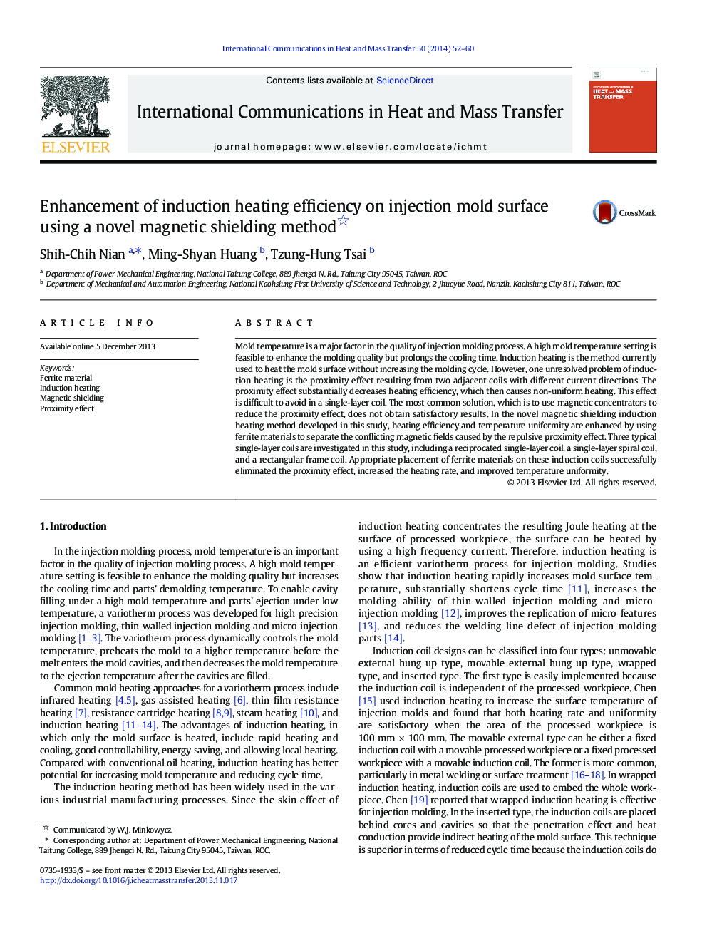 Enhancement of induction heating efficiency on injection mold surface using a novel magnetic shielding method 