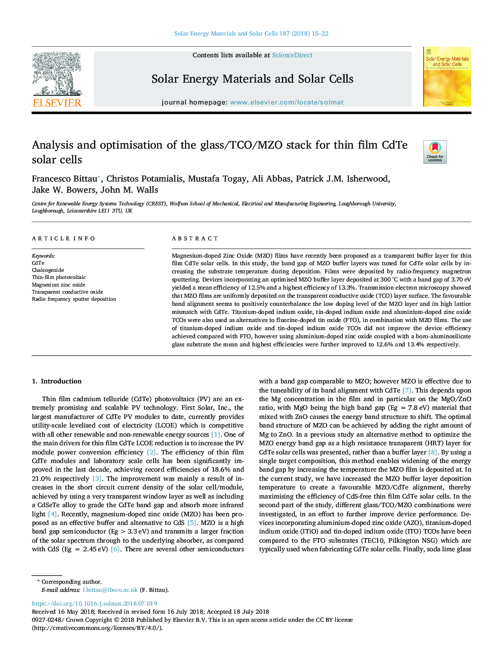 Analysis and optimisation of the glass/TCO/MZO stack for thin film CdTe solar cells