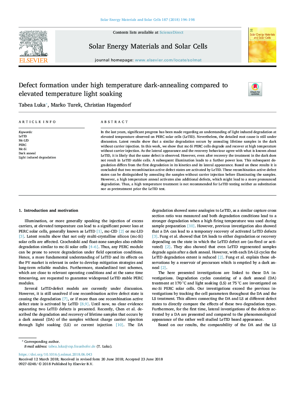 Defect formation under high temperature dark-annealing compared to elevated temperature light soaking