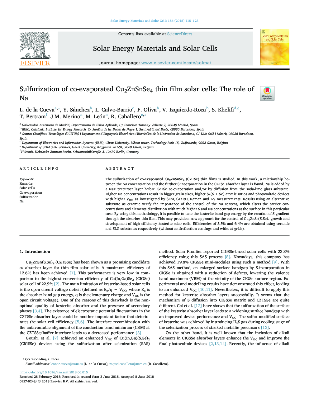 Sulfurization of co-evaporated Cu2ZnSnSe4 thin film solar cells: The role of Na