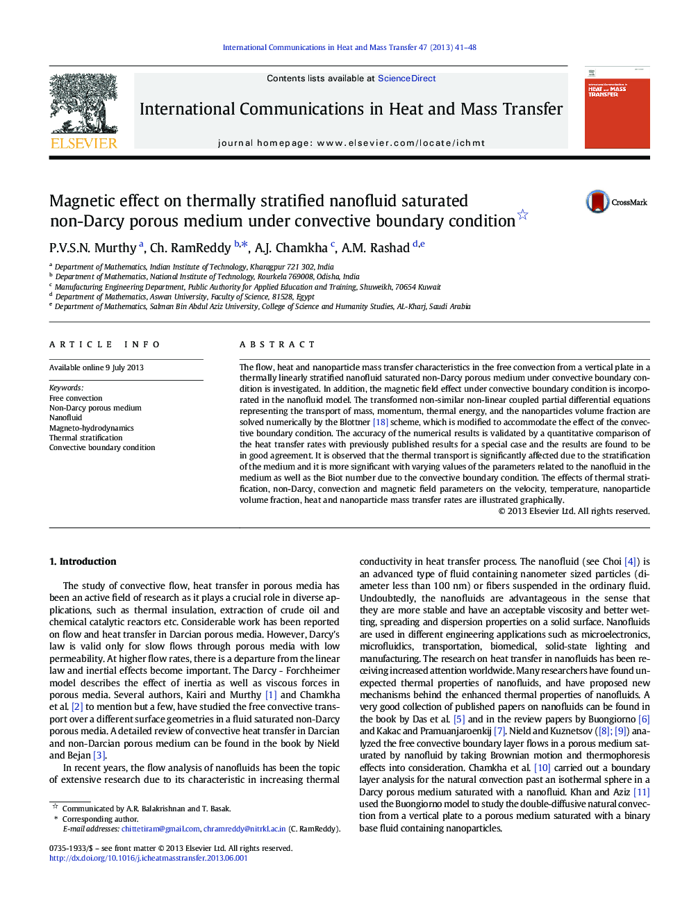 Magnetic effect on thermally stratified nanofluid saturated non-Darcy porous medium under convective boundary condition 