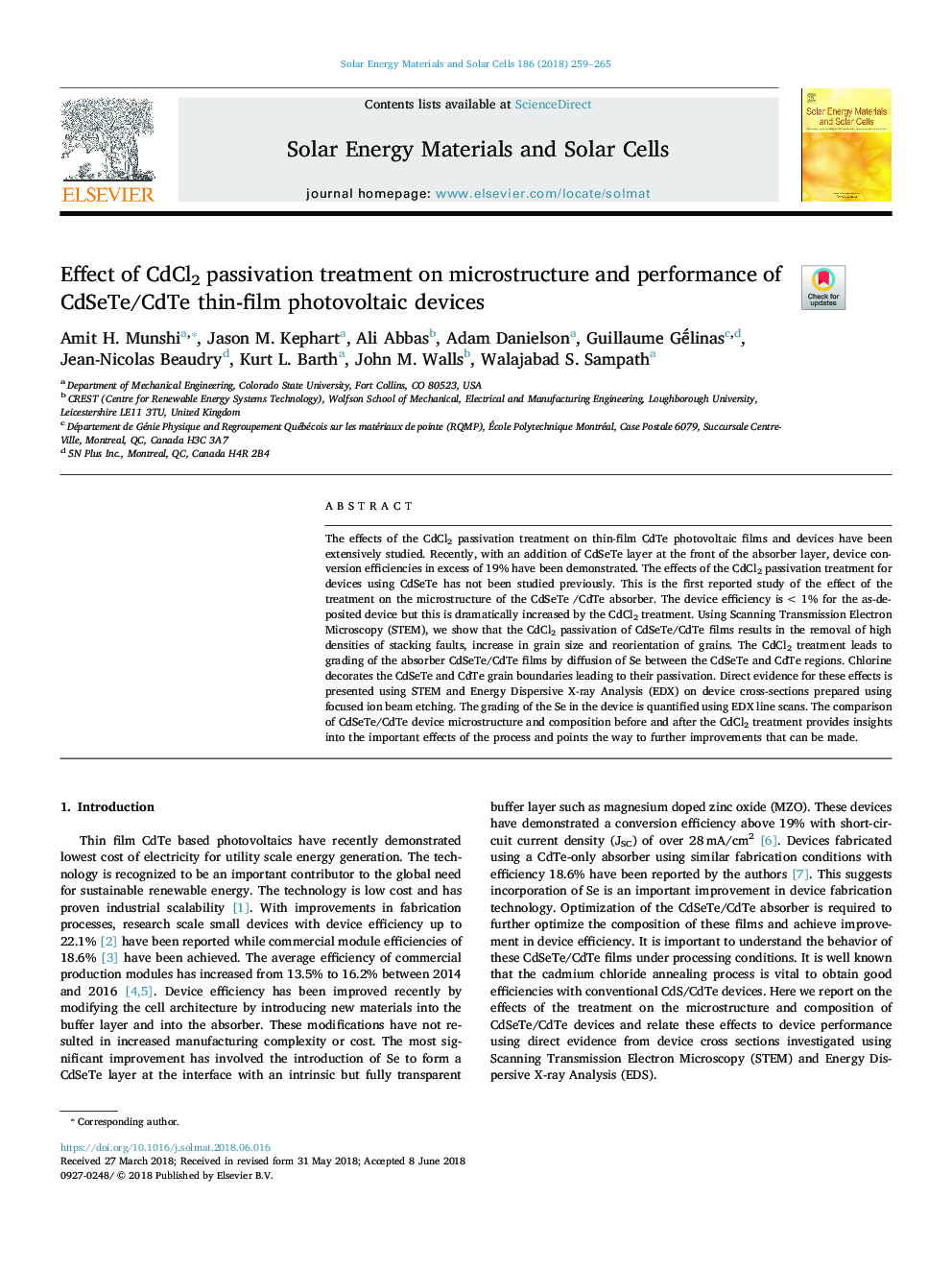 Effect of CdCl2 passivation treatment on microstructure and performance of CdSeTe/CdTe thin-film photovoltaic devices