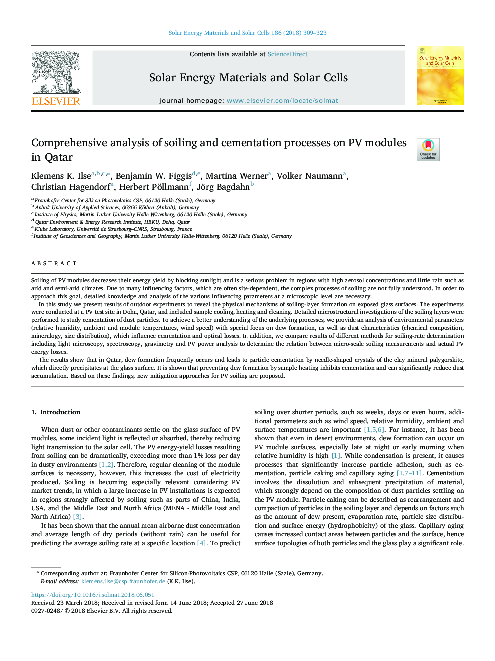Comprehensive analysis of soiling and cementation processes on PV modules in Qatar