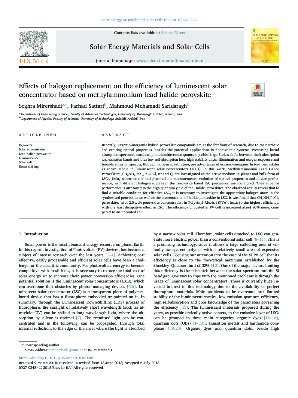 Effects of halogen replacement on the efficiency of luminescent solar concentrator based on methylammonium lead halide perovskite