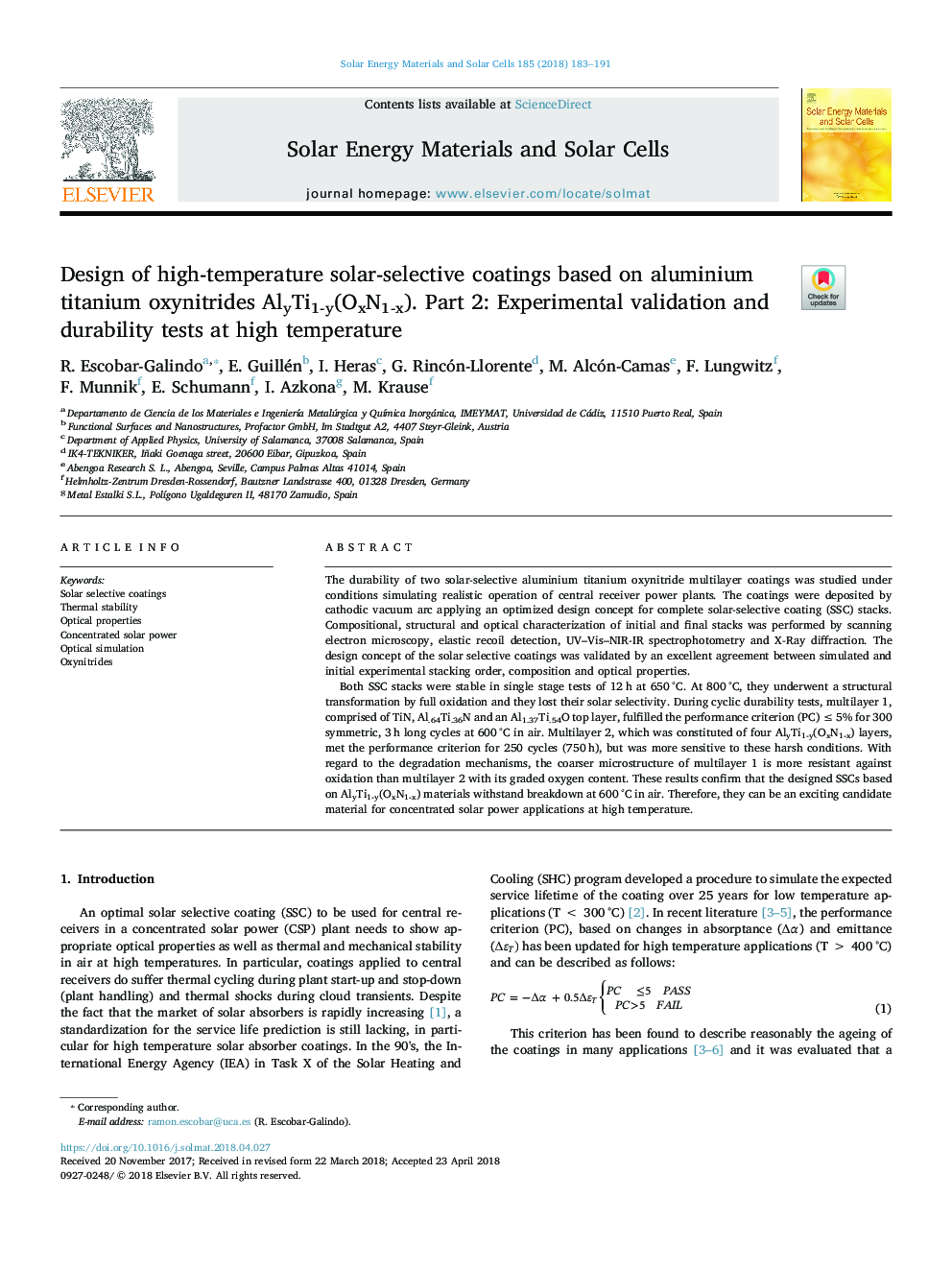 Design of high-temperature solar-selective coatings based on aluminium titanium oxynitrides AlyTi1-y(OxN1-x). Part 2: Experimental validation and durability tests at high temperature