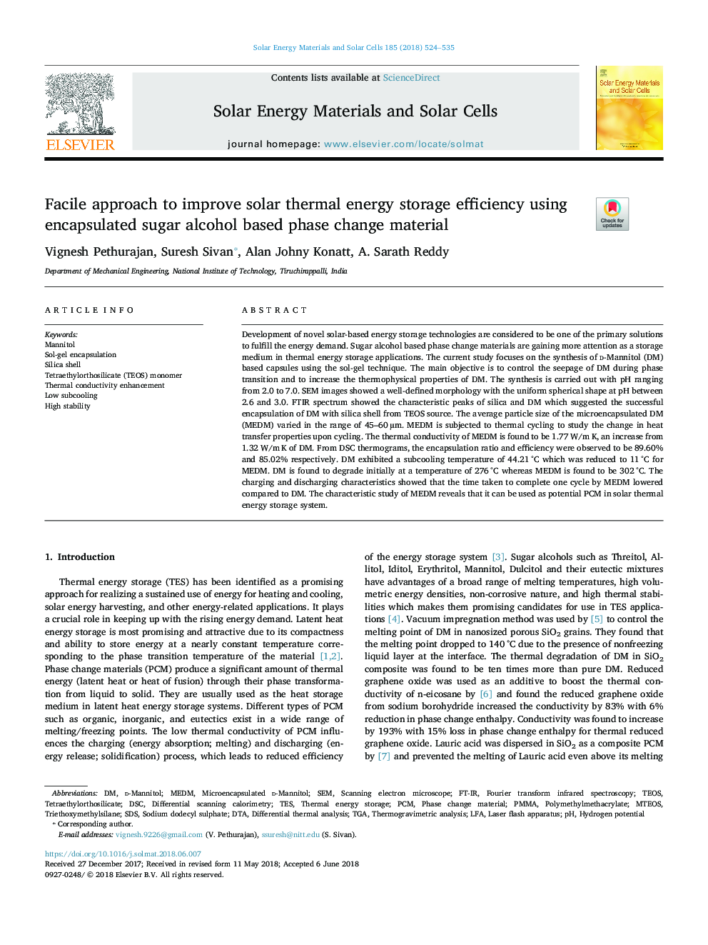 Facile approach to improve solar thermal energy storage efficiency using encapsulated sugar alcohol based phase change material