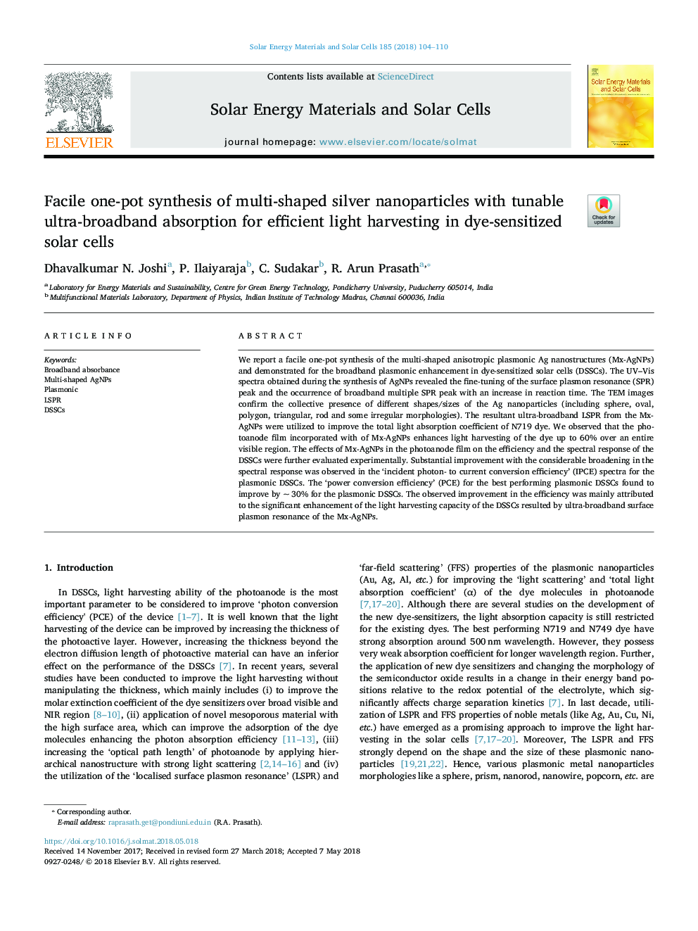 Facile one-pot synthesis of multi-shaped silver nanoparticles with tunable ultra-broadband absorption for efficient light harvesting in dye-sensitized solar cells