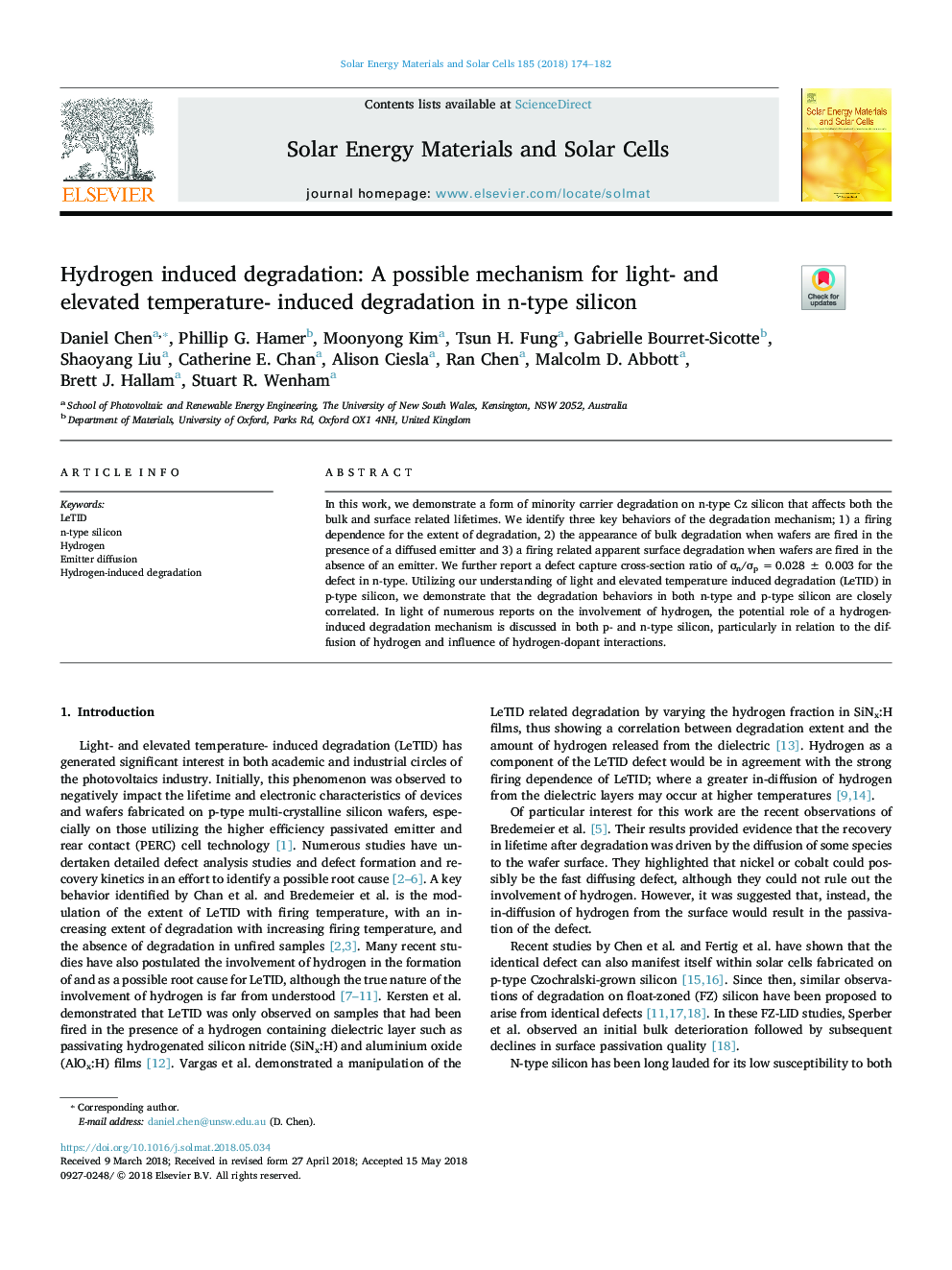 Hydrogen induced degradation: A possible mechanism for light- and elevated temperature- induced degradation in n-type silicon