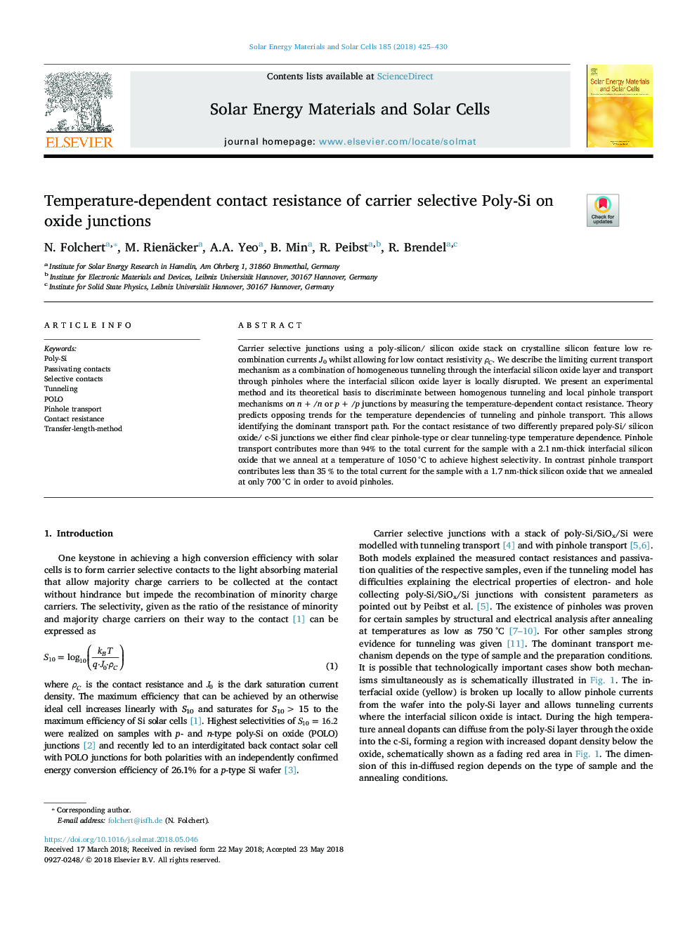 Temperature-dependent contact resistance of carrier selective Poly-Si on oxide junctions