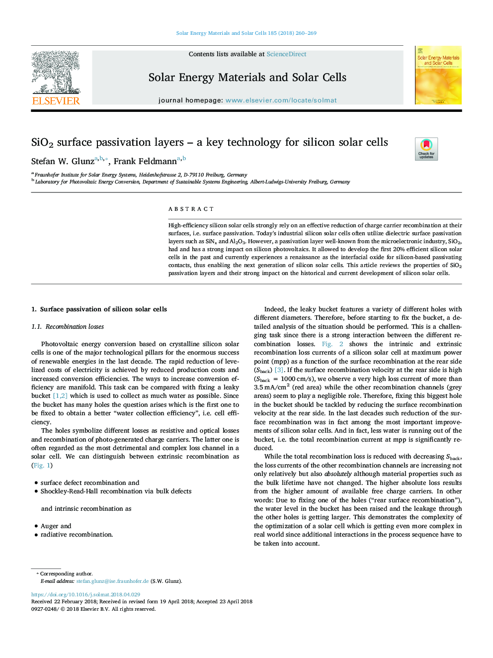 SiO2 surface passivation layers - a key technology for silicon solar cells