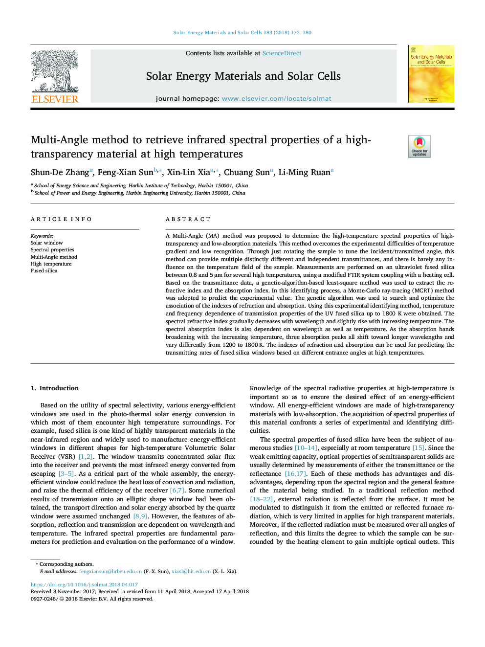 Multi-Angle method to retrieve infrared spectral properties of a high-transparency material at high temperatures