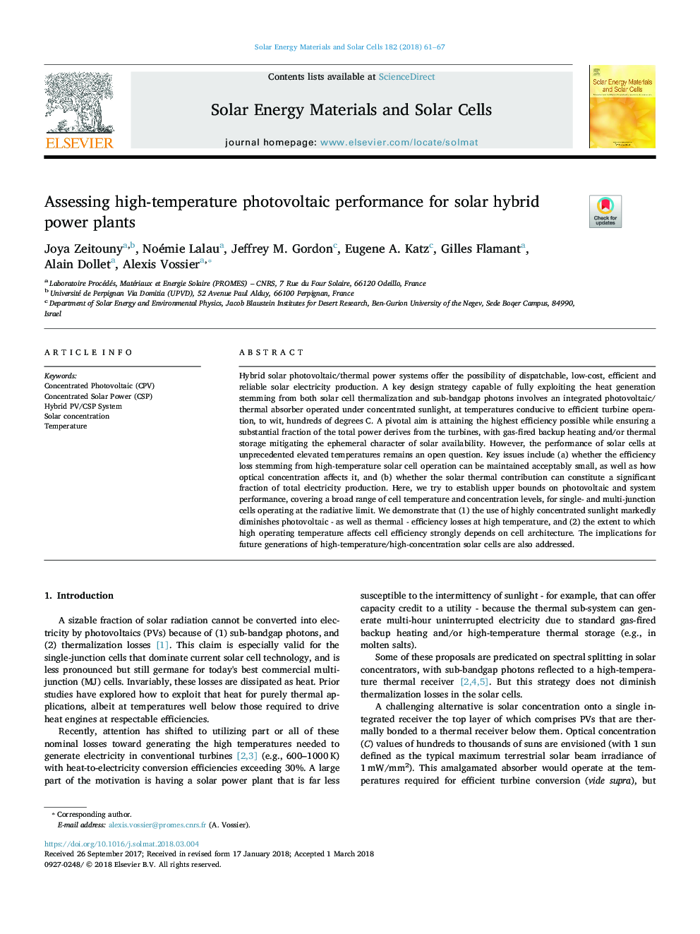 Assessing high-temperature photovoltaic performance for solar hybrid power plants