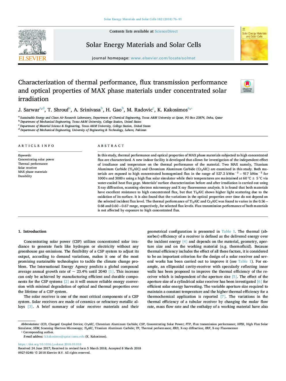 Characterization of thermal performance, flux transmission performance and optical properties of MAX phase materials under concentrated solar irradiation