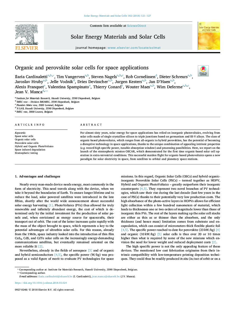 Organic and perovskite solar cells for space applications