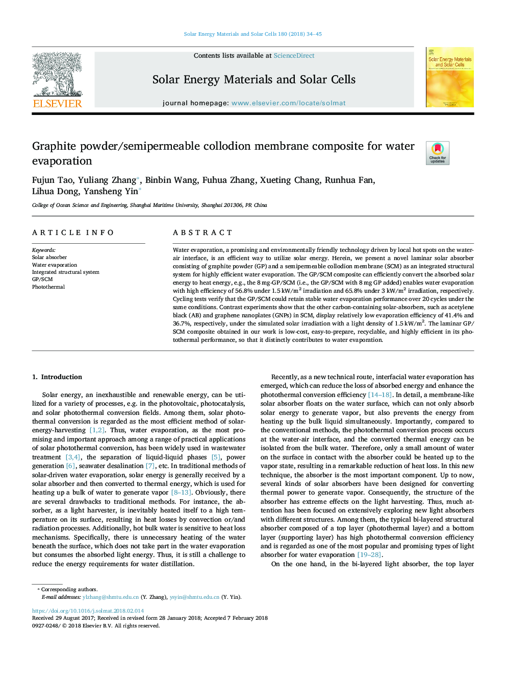 Graphite powder/semipermeable collodion membrane composite for water evaporation