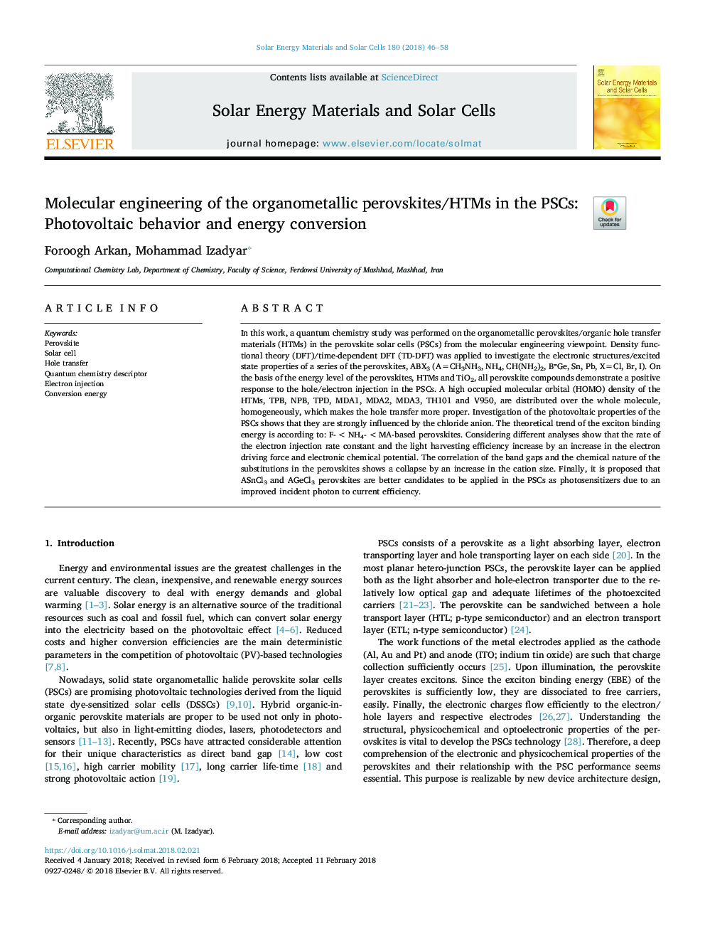 Molecular engineering of the organometallic perovskites/HTMs in the PSCs: Photovoltaic behavior and energy conversion