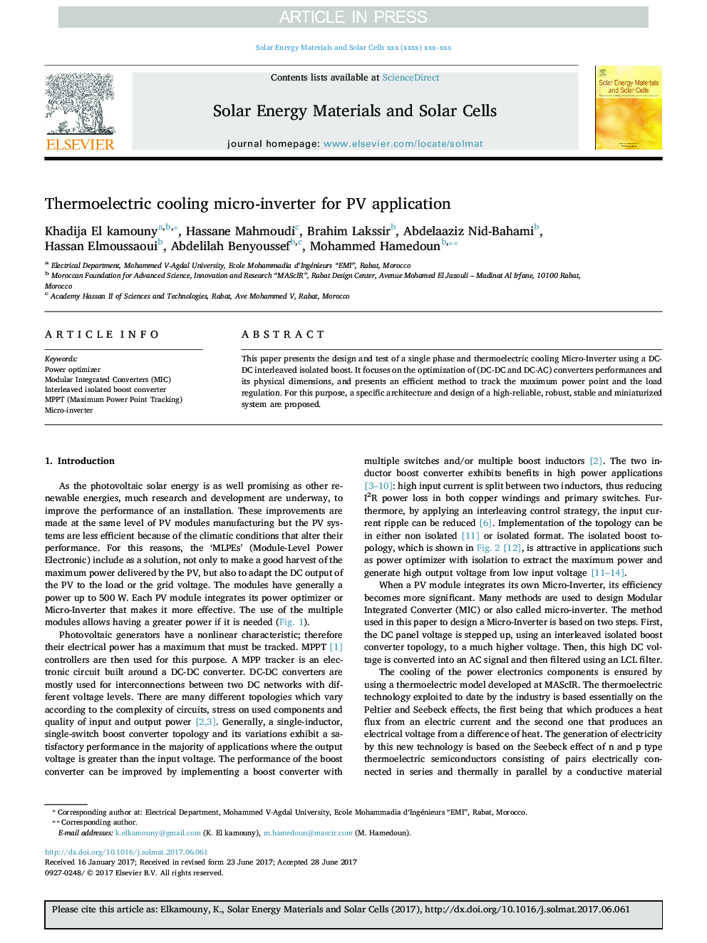 Thermoelectric cooling micro-inverter for PV application