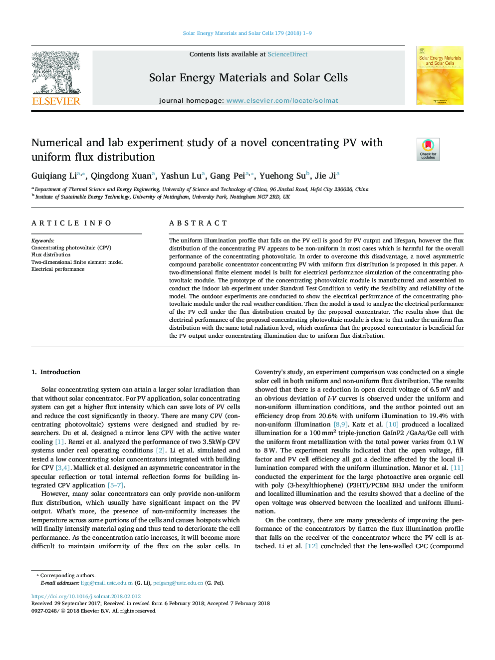 Numerical and lab experiment study of a novel concentrating PV with uniform flux distribution