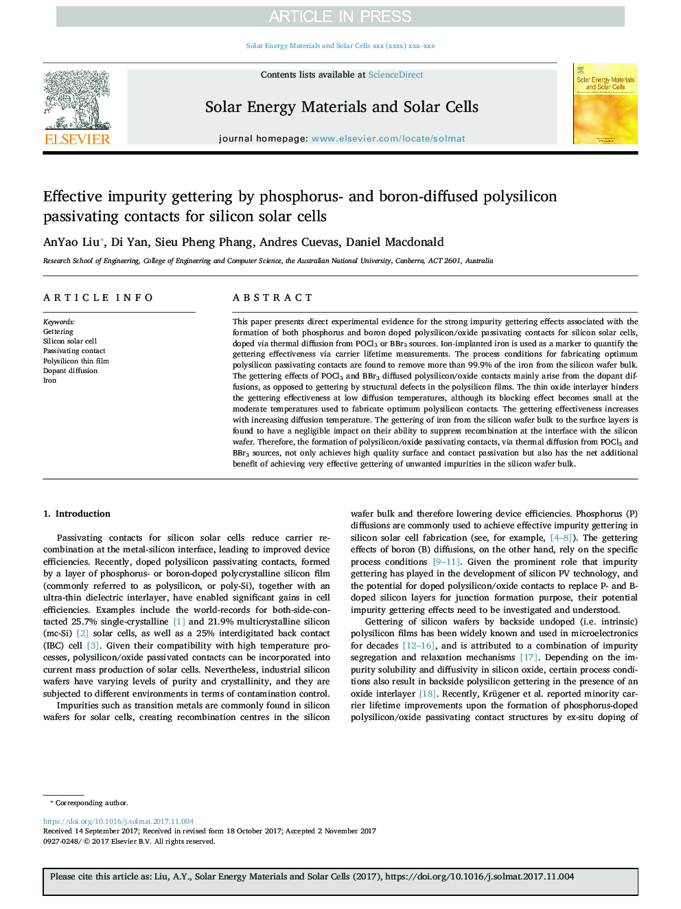 Effective impurity gettering by phosphorus- and boron-diffused polysilicon passivating contacts for silicon solar cells