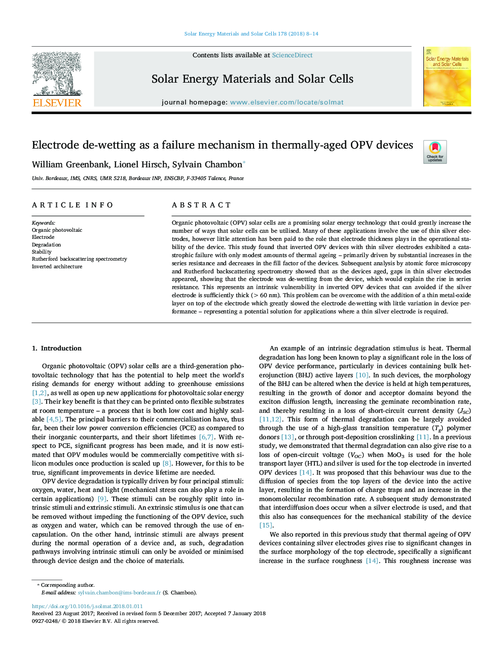 Electrode de-wetting as a failure mechanism in thermally-aged OPV devices