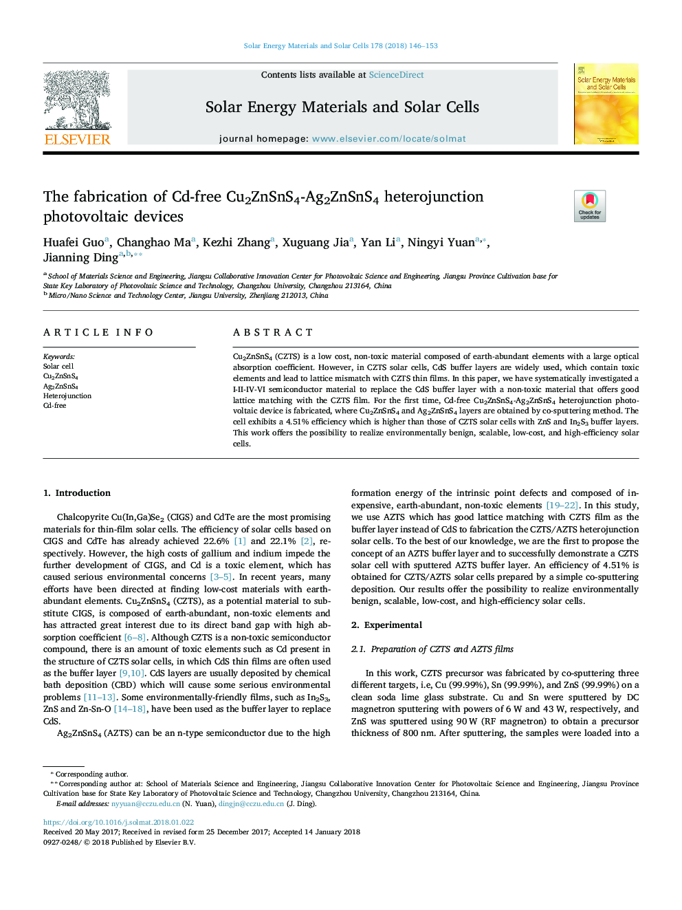 The fabrication of Cd-free Cu2ZnSnS4-Ag2ZnSnS4 heterojunction photovoltaic devices