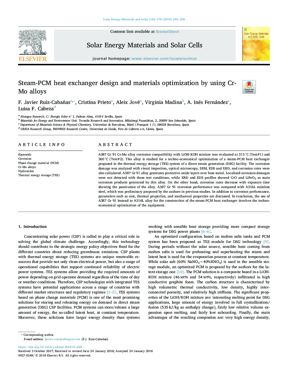 Steam-PCM heat exchanger design and materials optimization by using Cr-Mo alloys