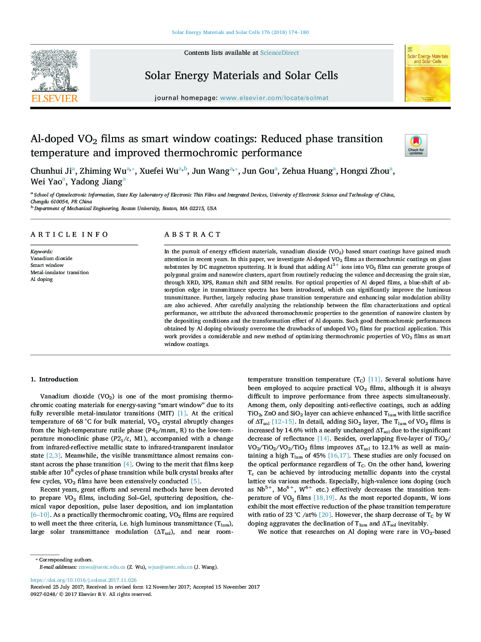 Al-doped VO2 films as smart window coatings: Reduced phase transition temperature and improved thermochromic performance