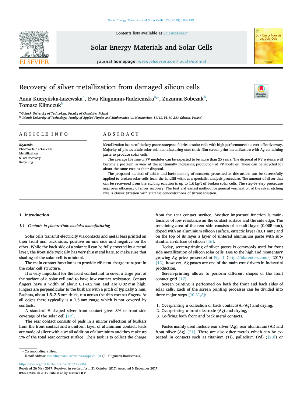 Recovery of silver metallization from damaged silicon cells