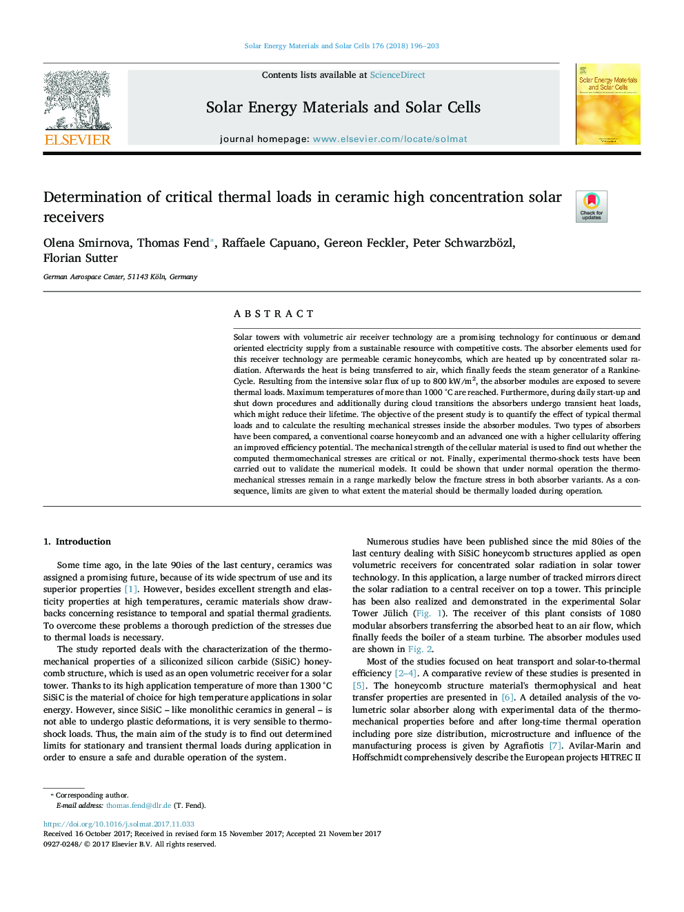 Determination of critical thermal loads in ceramic high concentration solar receivers