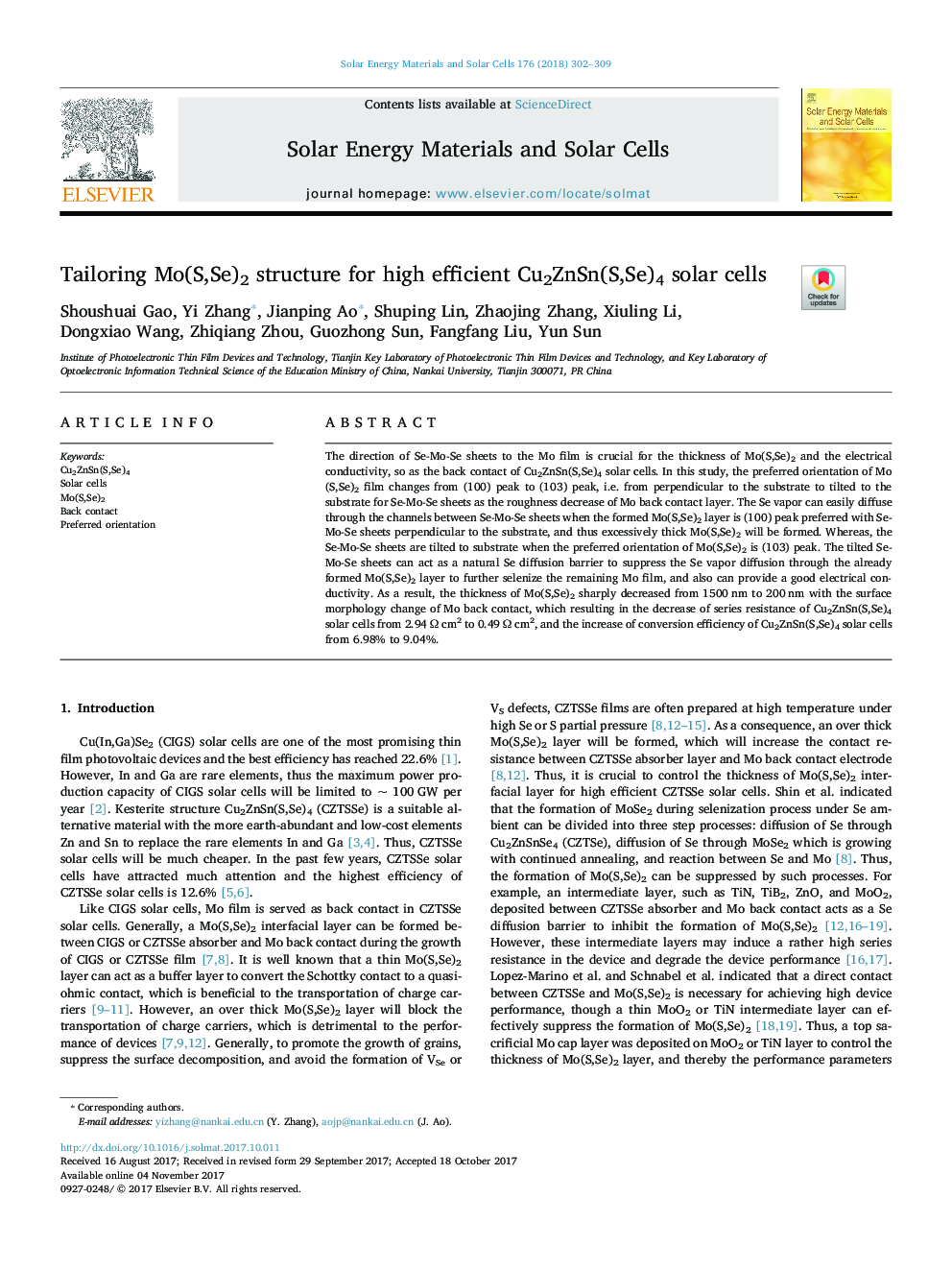 Tailoring Mo(S,Se)2 structure for high efficient Cu2ZnSn(S,Se)4 solar cells