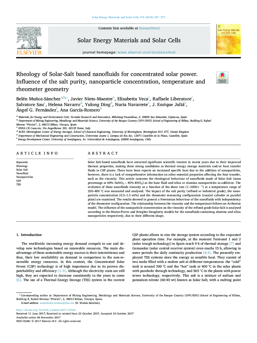 Rheology of Solar-Salt based nanofluids for concentrated solar power. Influence of the salt purity, nanoparticle concentration, temperature and rheometer geometry