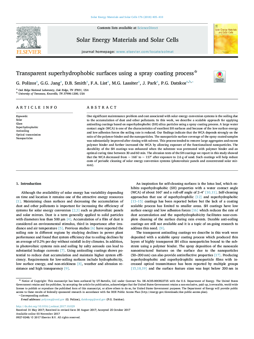 Transparent superhydrophobic surfaces using a spray coating process