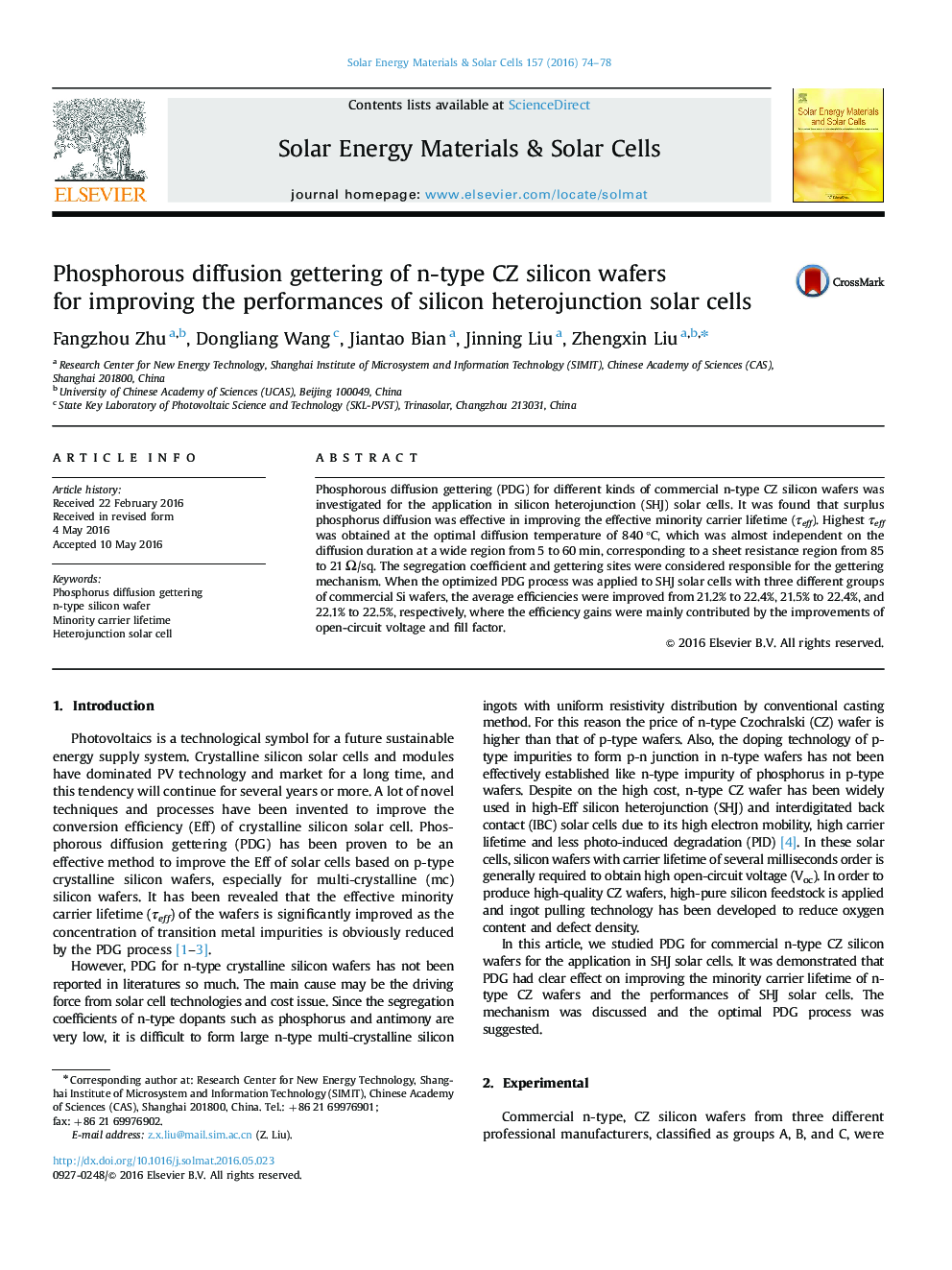Phosphorous diffusion gettering of n-type CZ silicon wafers for improving the performances of silicon heterojunction solar cells